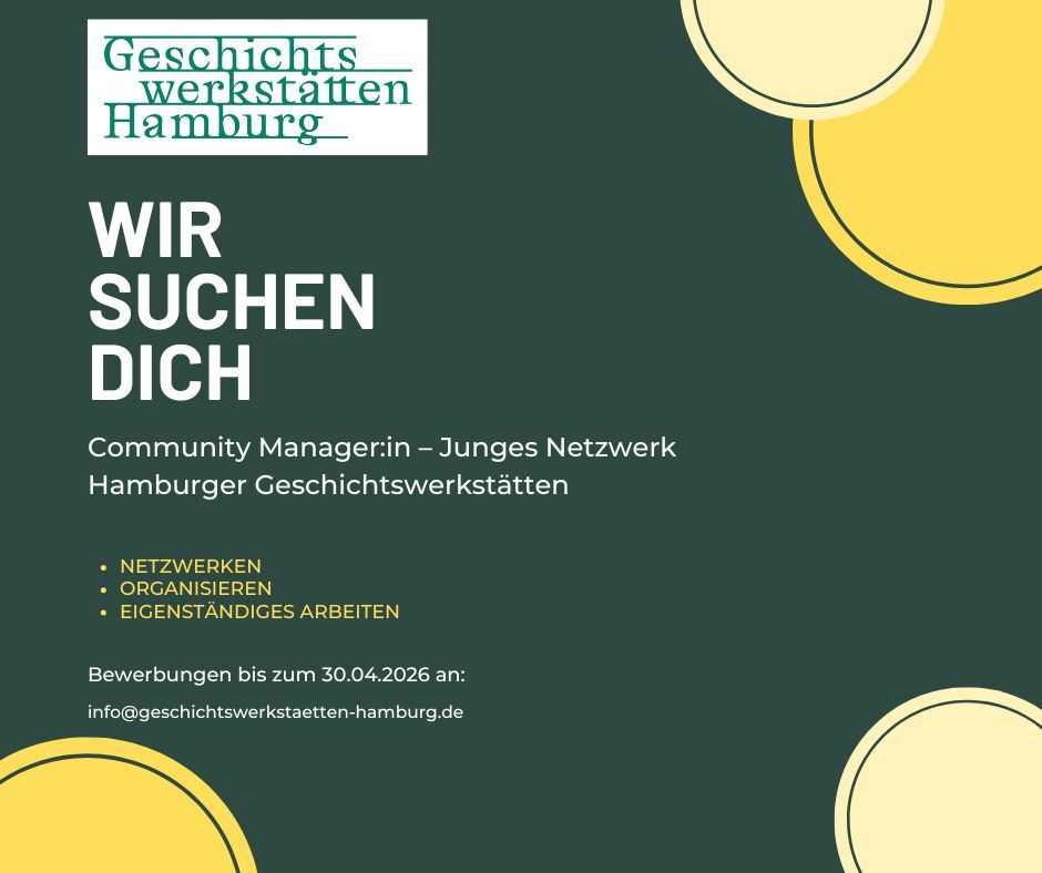 Annonce für Minijob Community Managerin Junges Netzwerk Geschichtswerkstätten