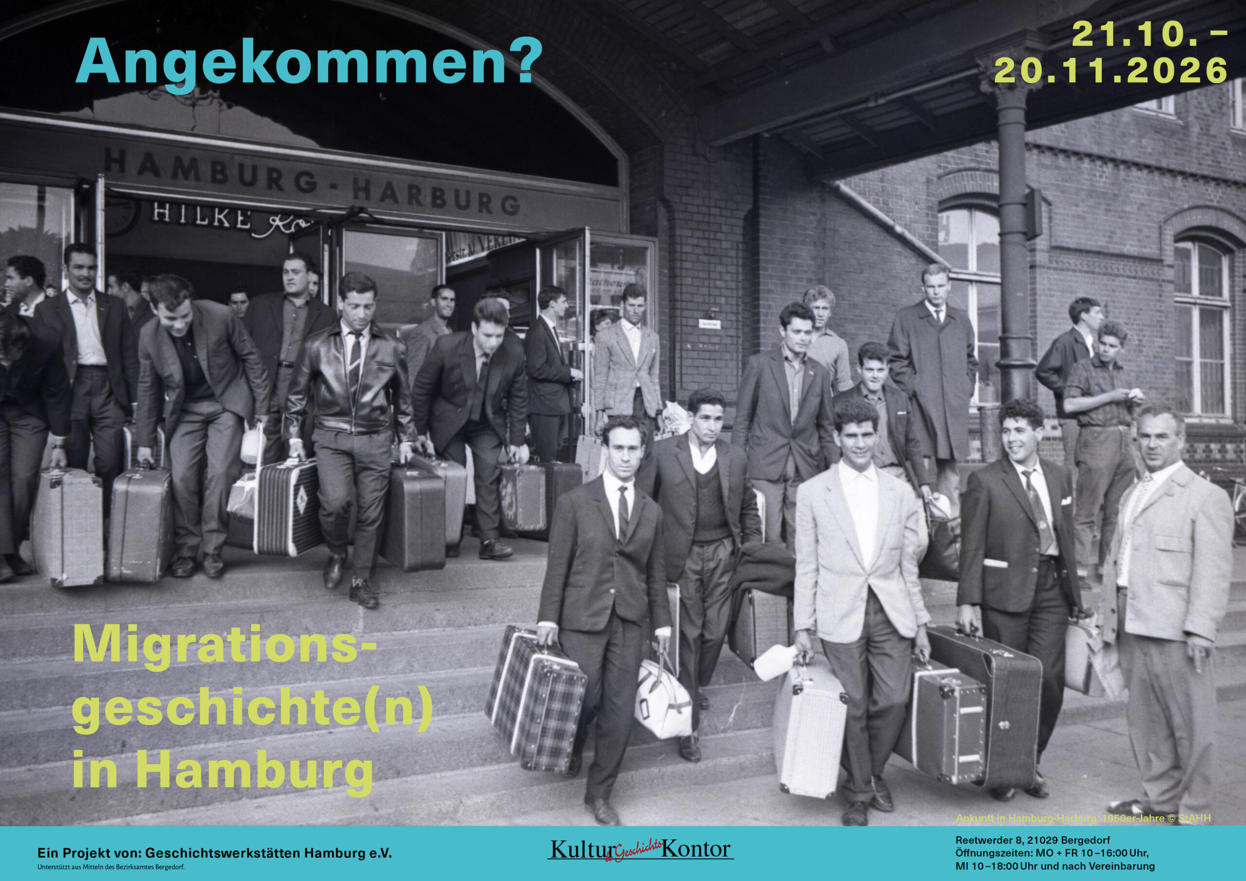 Portugiesische „Gastarbeiter“ bei ihrer Ankunft in Hamburg-Harburg, 1950er-Jahre